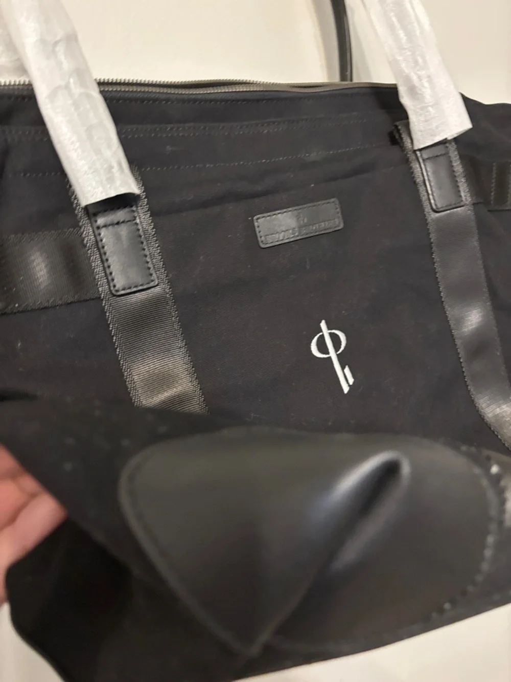 Brooks Brothers Black Canvas Tote with White Logo